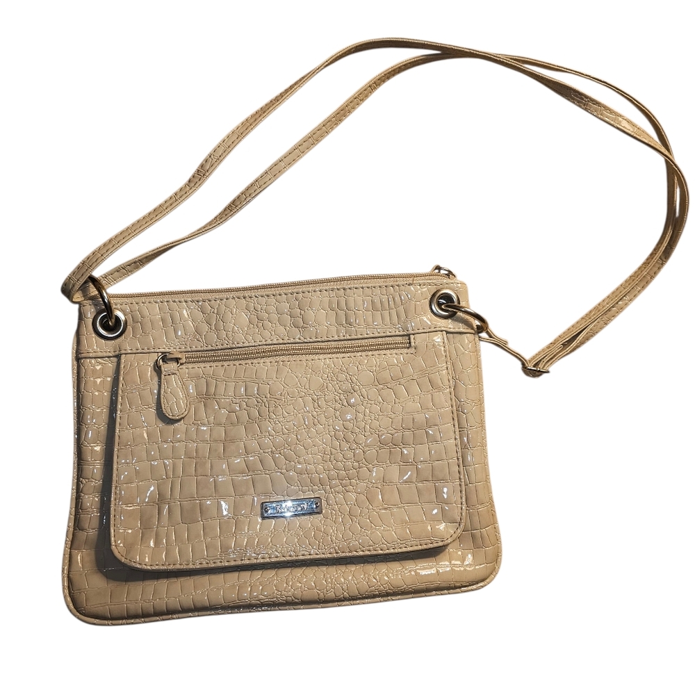 KOLTOV Beige Croc Embossed Faux Leather Shoulder Bag Crossbody Purse